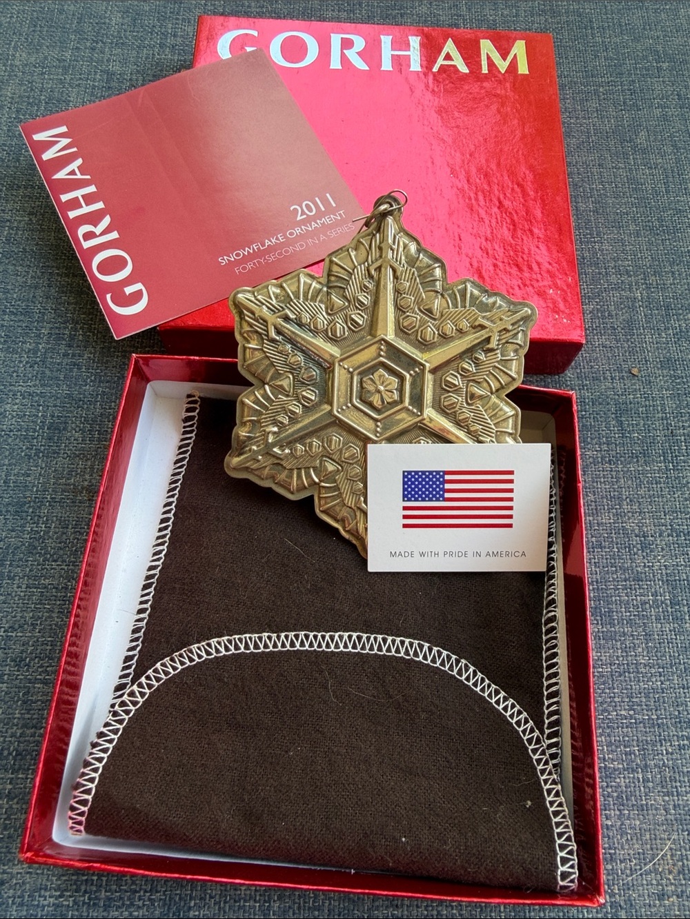 Gorham 2011 Sterling Silver Snowflake Ornament 42nd Annual w/ Box Pouch & Card